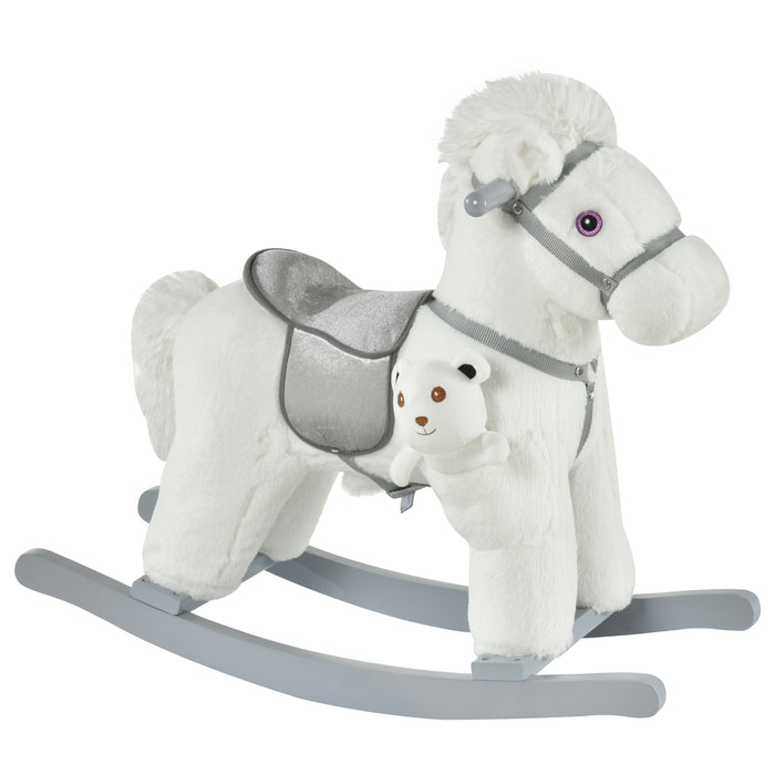 Plush Rocking Horse Toy for Toddlers - Soft Ride-On Rocker with Realistic Sounds, White - Ideal for Children 18-36 Months