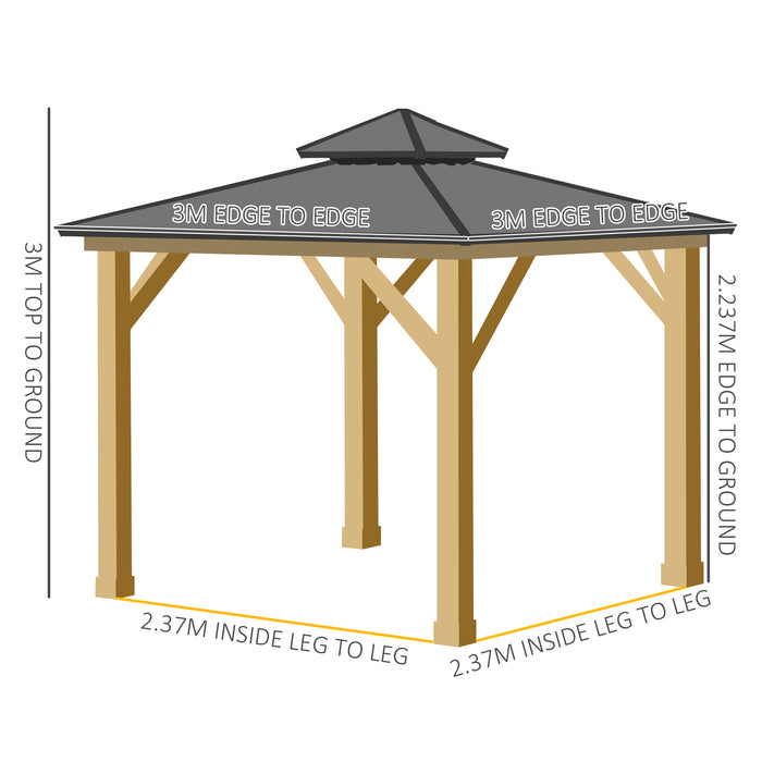 3M Outdoor Hardtop Gazebo - 2-Tier Roof & Solid Wood Frame Canopy - Elegant Patio and Garden Shelter, Grey