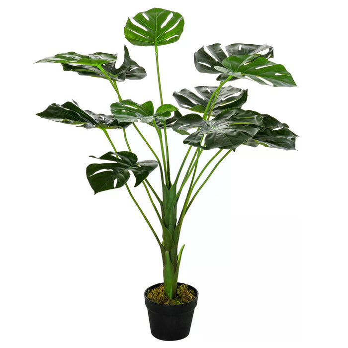 Artificial Monstera Cheese Plant Tree - 85cm Tall with 13 Lush Leaves and Nursery Pot - Faux Tropical Palm for Home and Garden Decor