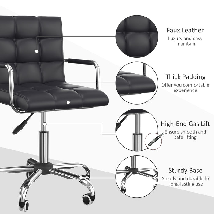 Mid Back PU Leather Swivel Desk Chair - Ergonomic Computer Chair with Adjustable Height and Wheels - Ideal for Home Office Comfort