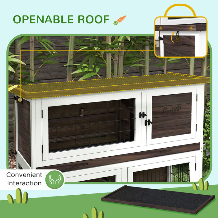 Outdoor Double-Deck Rabbit Hutch - Sliding Trays, Asphalt Roof, Tool-Free Setup - Ideal for 1-2 Rabbits or Guinea Pigs