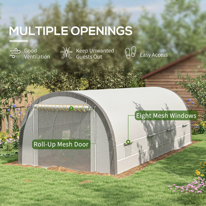 Polytunnel Greenhouse 6x3m - Upgraded Structure with Mesh Door and Windows, includes 15 Plant Labels - Ideal for Season-Extending Gardening & Plant Protection