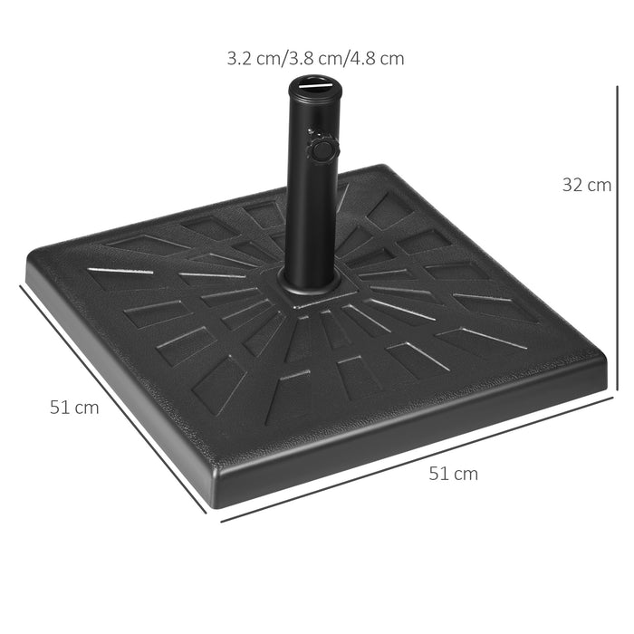 Resin Garden Umbrella Base 19kg - Square Parasol Stand for Φ32mm/Φ38mm/Φ48mm Poles, Outdoor Market Stability - Ideal for Patio, Balcony & Deck Shade Anchoring