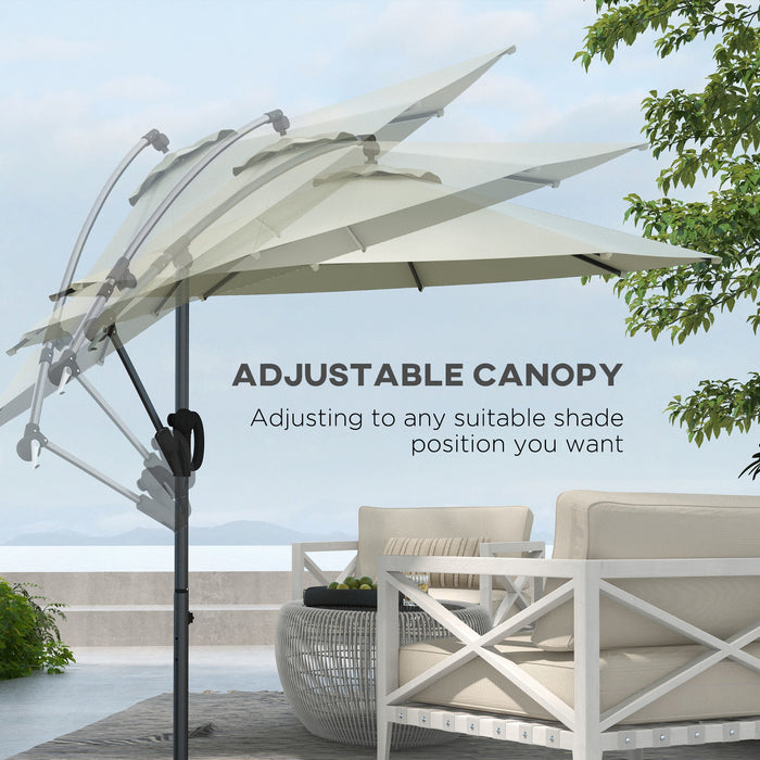 Cantilever Parasol with Cross Base - Banana-Shaped Patio Umbrella with Crank, Tilt Function, and 8 Ribs - Ideal for Outdoor Pool, Garden, and Balcony Use in Cream Color