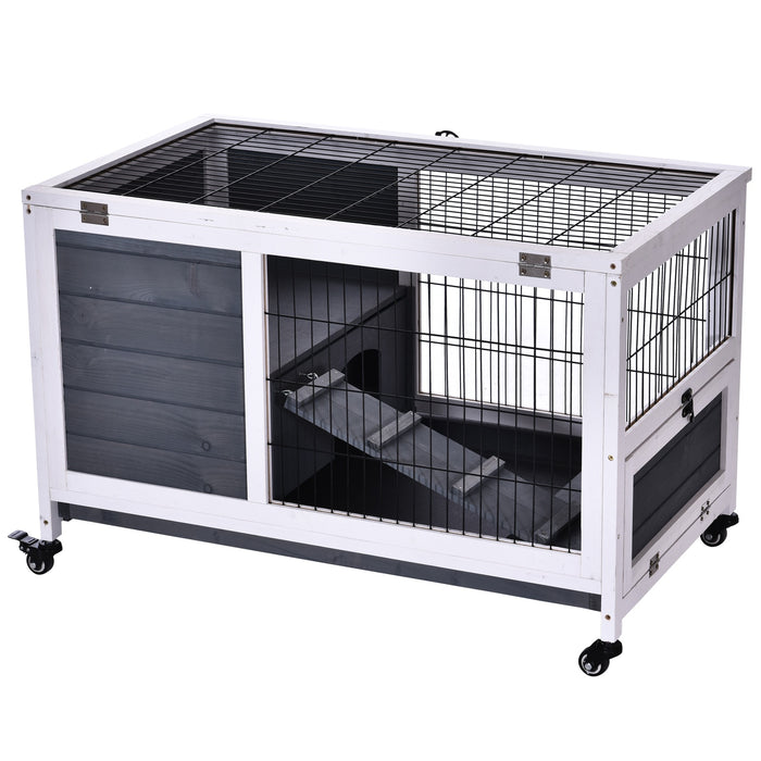 Fir Wood Lift-Top Rabbit Hutch - Indoor Enclosure with Elevated Design in Grey - Perfect Habitat for Pet Bunnies