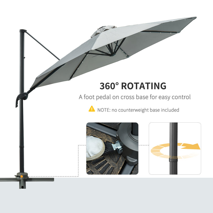 Cantilever Roma 3m Umbrella - LED Solar-Lit Patio Sunshade with Cross Base, 360° Rotation - Ideal for Outdoor Relaxation and Nighttime Ambiance