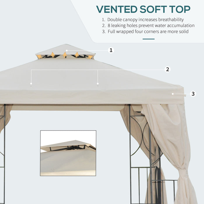 3x3m Garden Metal Gazebo - Marquee Patio Wedding Party Tent with Canopy Shelter and Pavilion Sidewalls, Beige - Ideal for Outdoor Celebrations and Gatherings