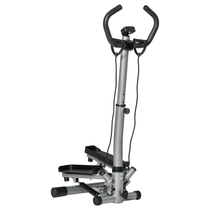 Adjustable Twist Stepper with LCD Monitor - Durable Silver & Black Step Machine with Handlebars for Home Gym - Ideal for Full-Body Cardio & Lower Body Workouts