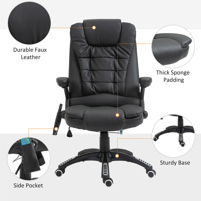 Executive Heated Massage Chair - High-Back PU Leather with Tilt and Recline Features - Comfort for Office Use and Relief from Back Tension