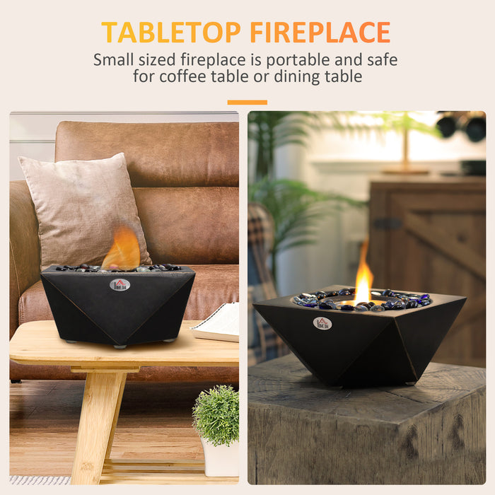 Portable Tabletop Fireplace - Concrete Bioethanol 0.4L Tank for Liquid & Solid Alcohol, Compact Design in Black - Perfect for Cozy Ambience & Heating Needs