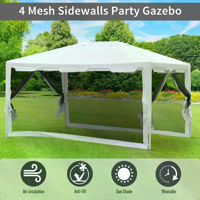 Waterproof Gazebo with Mesh Sides 4x3m - Outdoor White/Black Canopy for Events - Ideal Shelter for Garden Parties and Gatherings