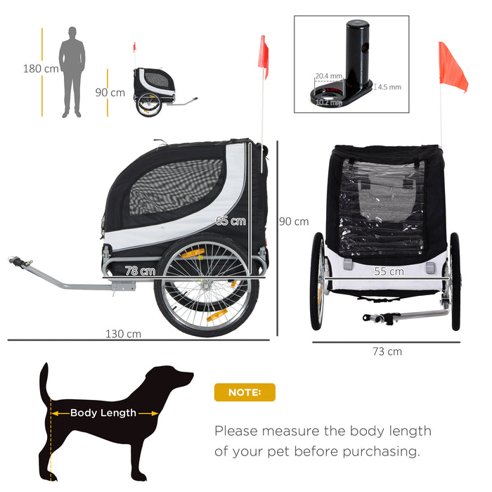 Steel Pet Bike Trailer - Water-Resistant Dog Cart Carrier for Bicycles, White and Black - Convenient Travel Kit for Pet Owners