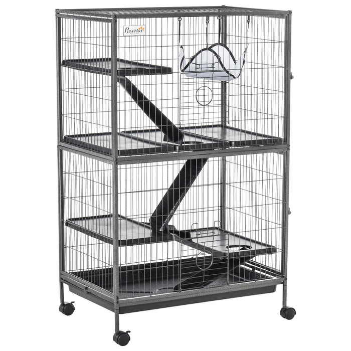 Mobile Small Pet Habitat - Chinchilla, Ferret & Kitten Enclosure with Hammocks and Removable Tray, Silver Grey - Easy Cleaning & Transportation