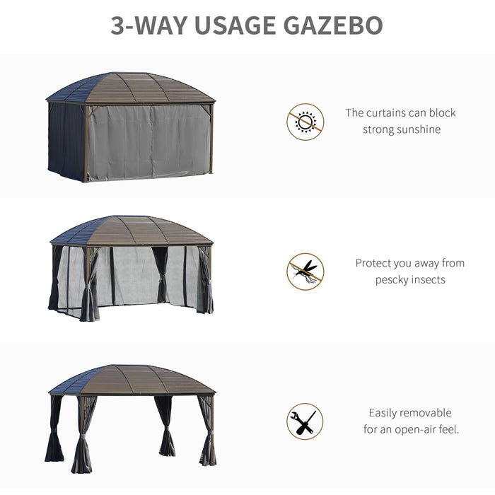 Aluminium Hardtop Gazebo 4x3m - Outdoor Patio Canopy with Metal Roof, Mesh Curtains & Side Walls, Dark Grey - Ideal for Garden Parties & Shelter in All Seasons