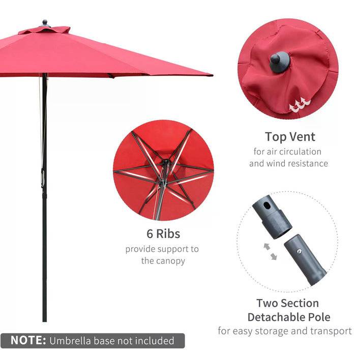 Outdoor Sunshade Canopy 2.8m - Patio Parasol Umbrella with 6 Ribs & Manual Push, Wine Red - Ideal for Garden and Backyard Entertaining