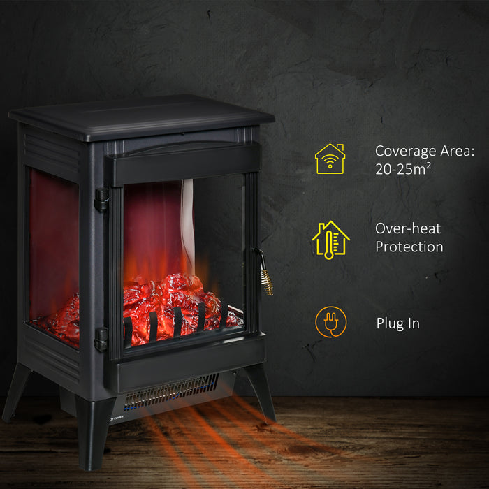 Electric Fireplace Stove with LED Flame Effect - Free Standing Heater & 3-Sided Tempered Glass, Overheat Protection, 1000W/2000W - Ideal for Cozy Indoor Spaces & Home Ambiance