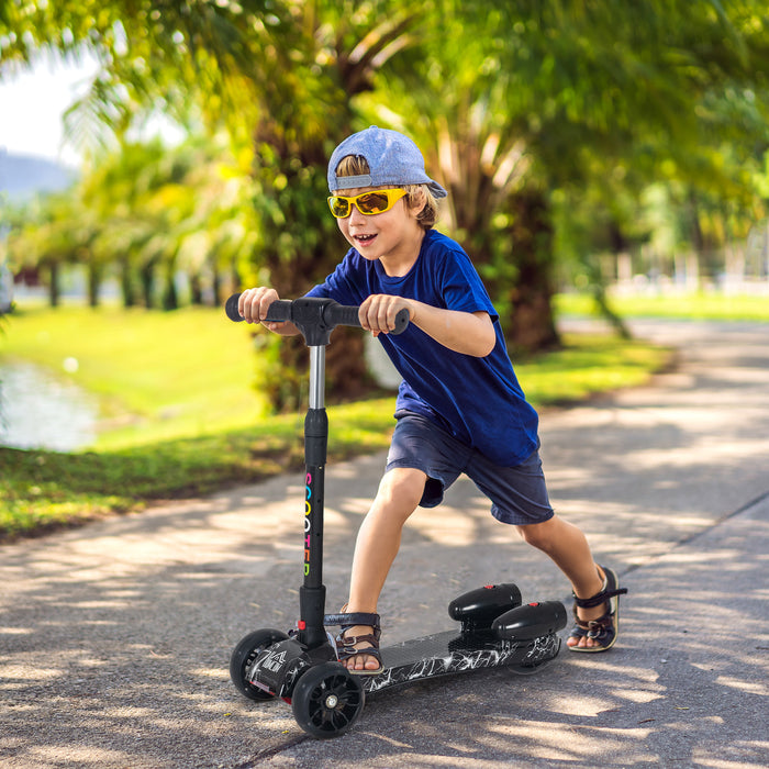 Kids 3 Wheel Scooter with Light-Up Wheels - Adjustable Height, Music, Water Spray, Foldable for Easy Storage - Fun Off Road Entertainment for Children