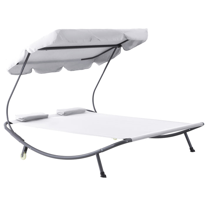 Deluxe Patio Double Hammock Bed with Canopy - Sun Lounger, Wheeled Design & Dual Cushions Included - Ideal for Relaxing Outdoors in Comfort