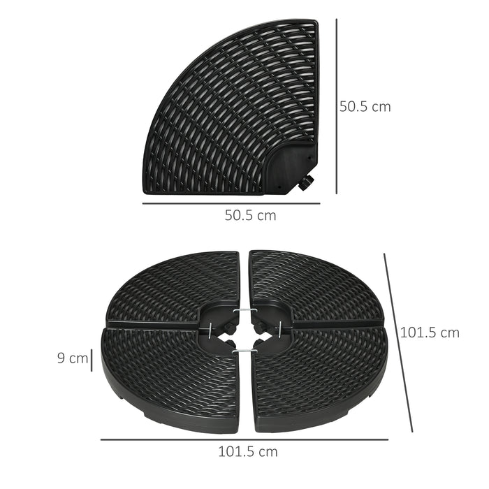 Patio Umbrella Weight Set - 4-Piece Wicker Effect HDPE Parasol Bases, Water and Sand Fillable with Built-in Handles - Outdoor Stability Solution for Sunshades and Umbrellas