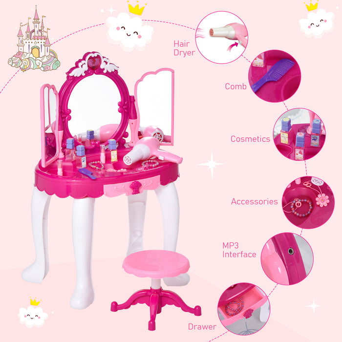 Kids' Pretend Play Vanity Set - Interactive Plastic Dressing Table with Sound Effects, Pink - Enhances Creativity and Role-Playing Skills for Children