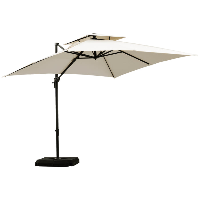 Cantilever Crank & Tilt Parasol - 3x3m Beige Overhanging Garden Umbrella with 360° Rotation - Includes Base Weights and Protective Cover for Outdoor Patio Use