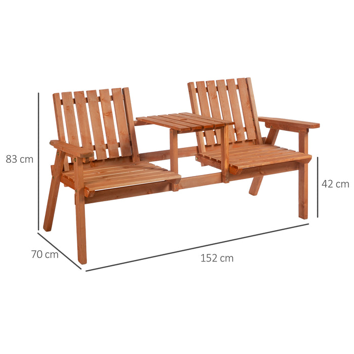 Wooden 2-Seater Garden Bench with Table - Antique Loveseat Chair for Outdoor Conversation - Ideal for Yard, Lawn, Porch, and Patio in Vibrant Orange