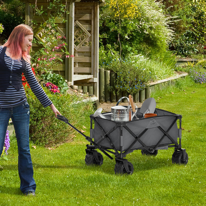 Folding Outdoor Utility Wagon - Heavy-Duty Cargo Cart with Anti-Slip Wheels, Adjustable Handle - Ideal for Beach Trips, Garden Hauling