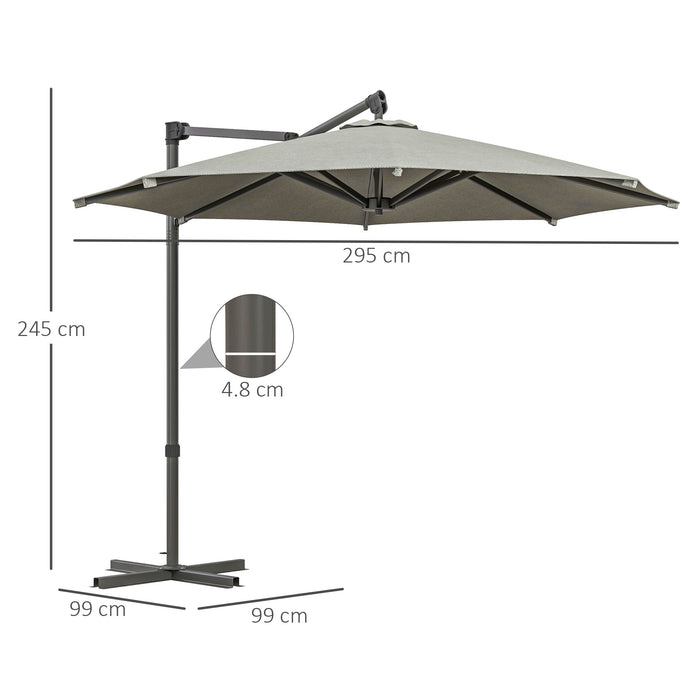 Cantilever Banana Parasol with Cross Base - 360° Rotating Beige Patio Umbrella, Crank Handle and Tilt Function - Ideal for Sun Shade and Outdoor Comfort