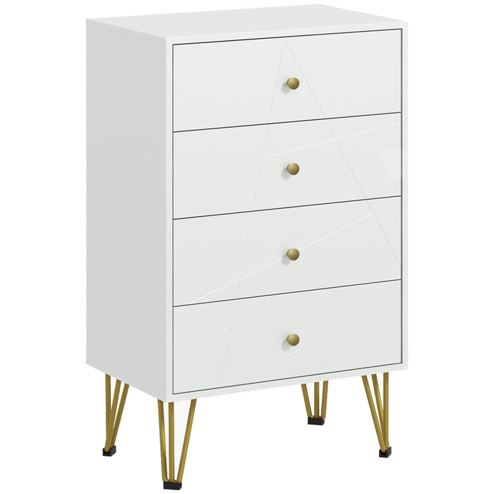 Modern White 4-Drawer Chest - Bedroom Dresser with Sleek Storage Cabinets - Stylish Hairpin Leg Design for Home Organization