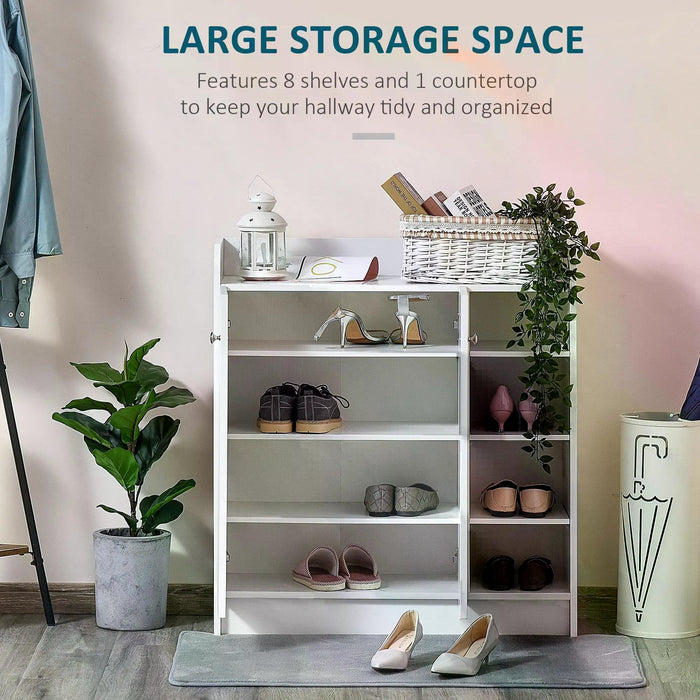 Hallway Shoe Storage Cabinet with 2 Doors - Adjustable 4-Shelf Cupboard and Footwear Rack Stand Organizer, White Finish - Ideal for Home Clutter Reduction and Space Saving