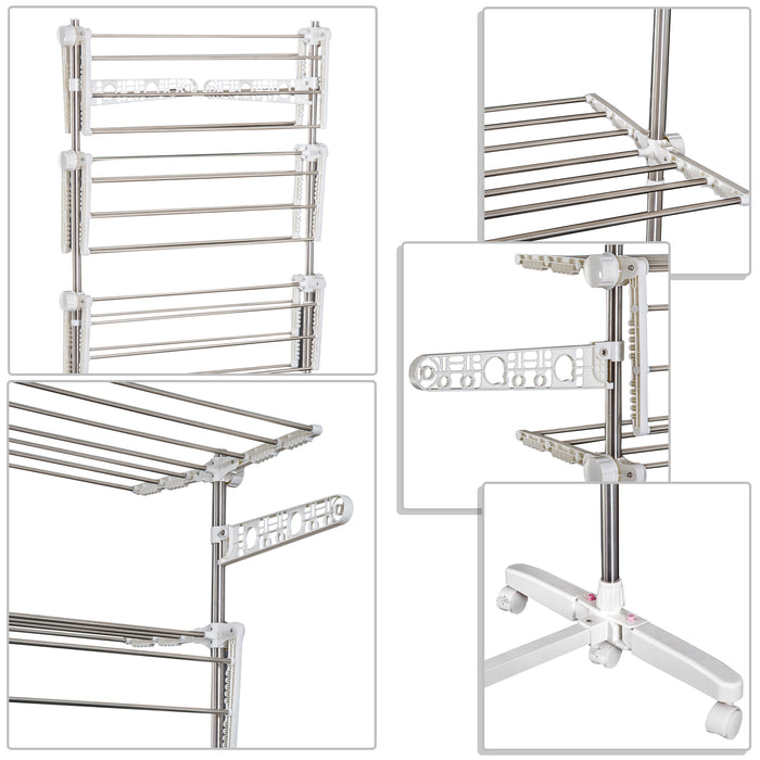 Adjustable 4-Layer Garment Rack with Wheels - Folding Clothes Rail for Easy Storage - Ideal for Organizing Wardrobe and Laundry Room