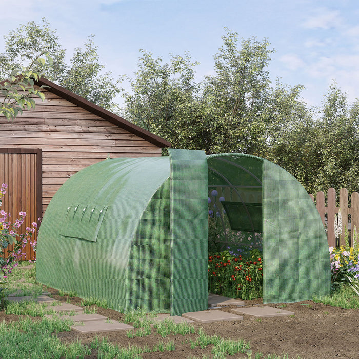 Walk-In Polytunnel Greenhouse - 4x3x2m Heavy-Duty Steel Frame with Metal Hinged Door & Mesh Windows - Ideal for Extended Season Gardening & Plant Protection