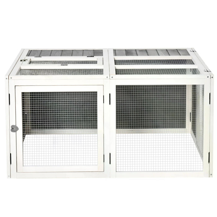 Small Animal Habitat - Indoor/Outdoor Hutch for Rabbits, Guinea Pigs, Ferrets, Ducks, and Chinchillas with Openable Roof - Secure and Spacious Hideaway for Pets, Grey Color