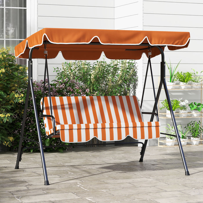 3-Seat Swing Chair with Adjustable Canopy - Comfortable Patio Garden Swing Seat, Orange - Ideal for Outdoor Relaxation and Entertaining