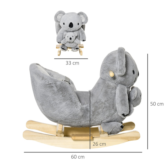 Koala Plush Rocking Horse for Toddlers - Cute Ride-On Toy Rocker with Gloved Doll & Realistic Sounds - Perfect for 18-36 Month Old Children, Soft Grey Design