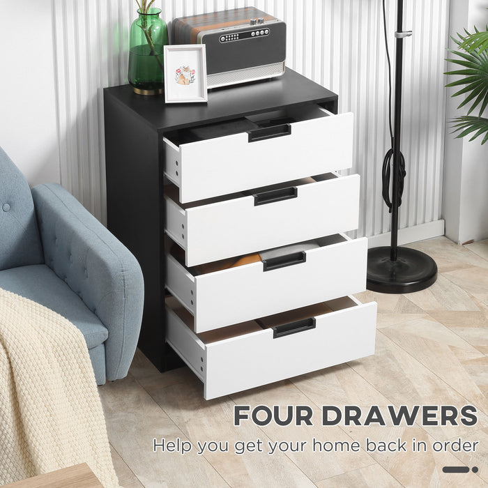 4-Drawer Versatile Storage Chest - Bedroom & Living Room Organizer Cabinet, 60x40x80cm, White with Black Accents - Space-Saving Solution for Clutter-Free Homes