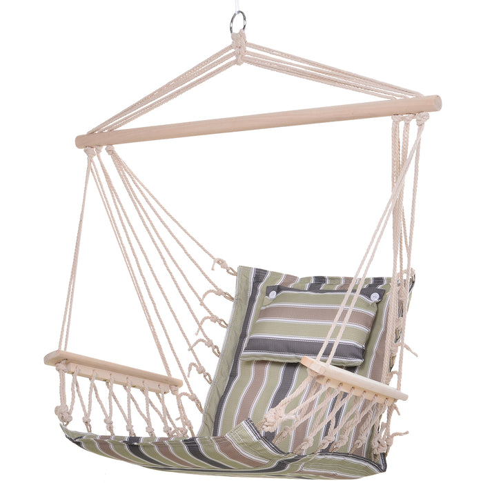 Stylish Garden Hanging Hammock Chair - Durable Thick Rope with Wooden Armrests and Wide Seat - Perfect for Outdoor Relaxation and Comfort