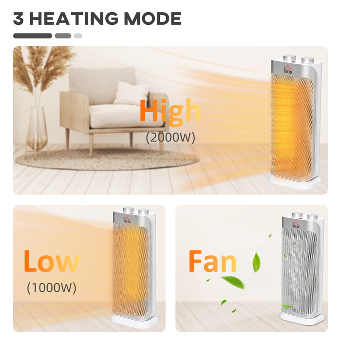 Electric Space Heater - Freestanding Oscillating Ceramic Heater with Adjustable Modes & Safety Features - Ideal for Home & Office Heating, 1000W/2000W