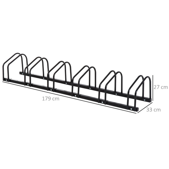 Bicycle Parking Stand Rack - Secure Floor or Wall Mount Bike Storage Solution, 179L x 33W x 27H - Ideal for Cyclists and Garage Organization, 6 Spaces, Black