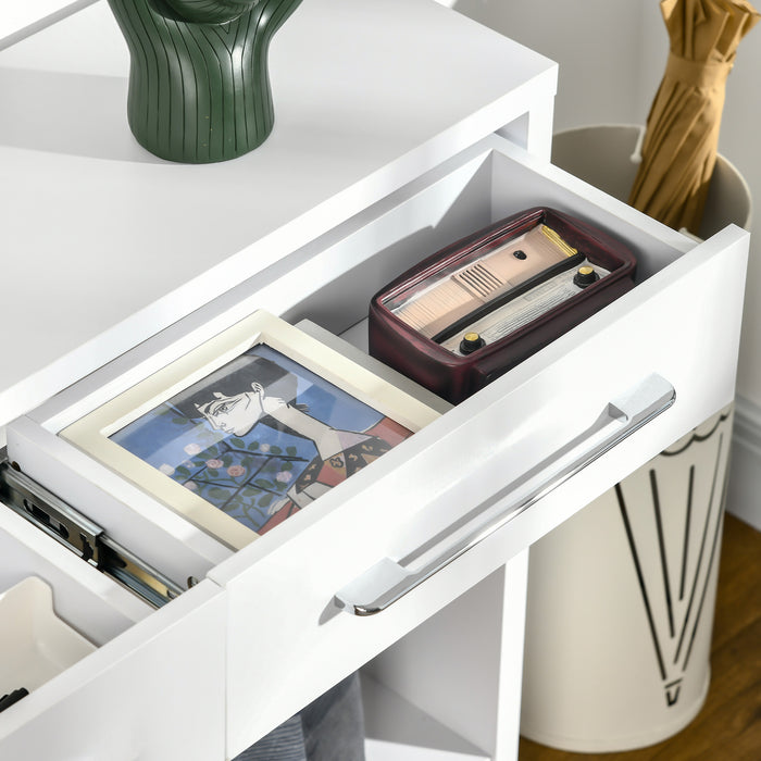 Contemporary White Console Table with Storage Shelf and Drawer - Elegant Hallway and Living Room Furniture - Ideal for Organized Entryways