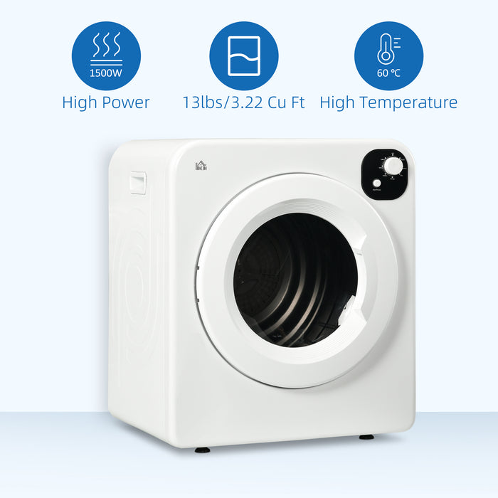 6kg Vented Tumble Dryer - Freestanding, Wall Mountable & Stackable with 7 Programs - Compact & Portable Laundry Solution for Homes and Apartments