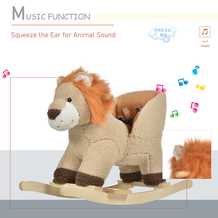 Plush Lion Rocking Horse for Toddlers - Soft Brown Mane, Sturdy Wooden Base - Ideal First Ride-on Toy for Young Children