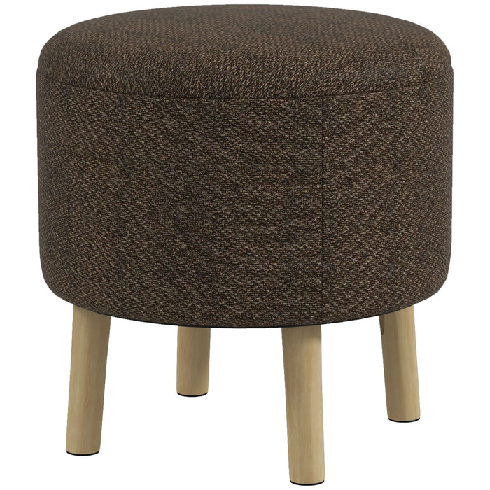 Round Linen Upholstered Ottoman Stool with Storage - Padded Footrest with Concealed Compartment and Sturdy Wood Legs - Ideal for Living Room or Bedroom Space Saving