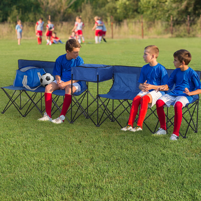 6-Seater Steel Camping Bench - Portable Folding Design with Integrated Cooler Bag - Ideal for Outdoor Events and Family Gatherings