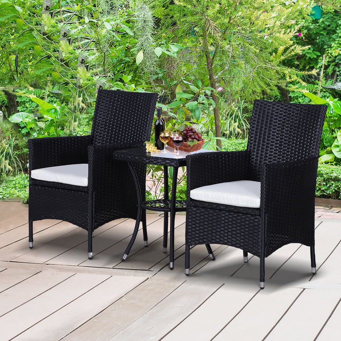 Rattan Bistro Furniture Set - 3-Piece Woven Patio Chairs and Table - Ideal for Garden and Conservatory Lounging