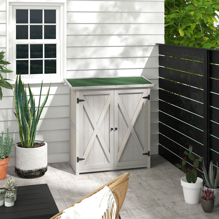 Garden Fir Wood Shed - Double-Door Outdoor Tool Storage Cabinet with Shelves - Light Grey Organizer for Gardening Equipment