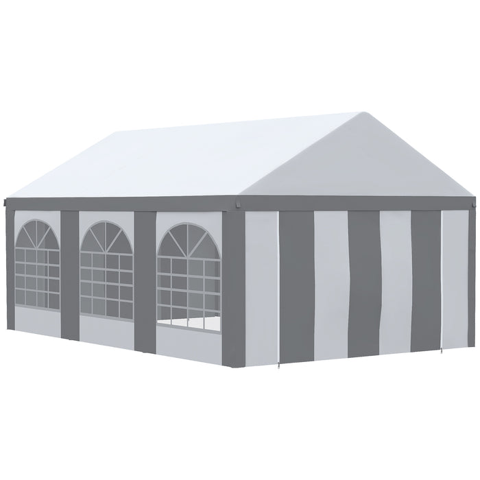 Galvanized 6x4m Marquee Party Tent with Sides - Features Six Windows & Double Doors, Weather-Resistant Gazebo - Ideal for Parties, Weddings & Outdoor Events in White & Grey