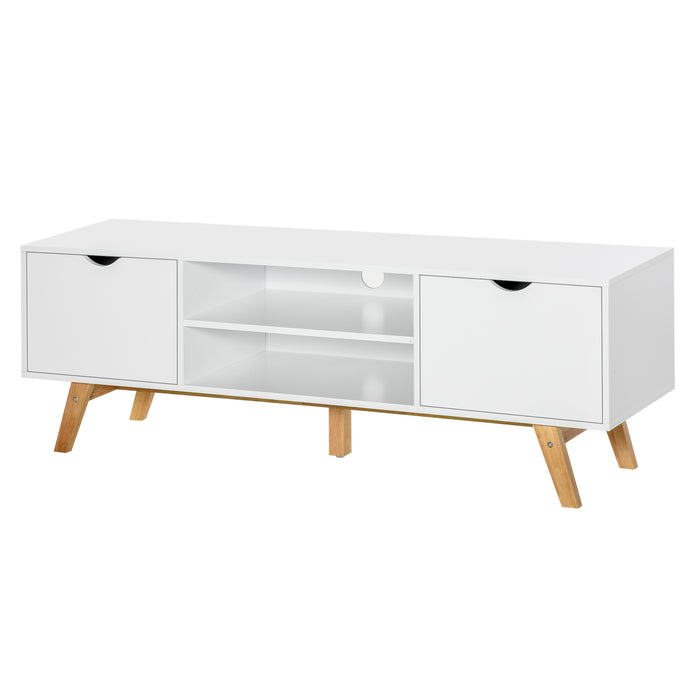 4-Compartment Media Entertainment Stand - Sturdy Particle Board Construction in White Finish - Ideal Storage Solution for Living Room