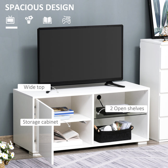 High Gloss White TV Stand Media Unit - Contemporary Cabinet with 2 Shelves and Storage - Ideal for Living Rooms and Office Spaces