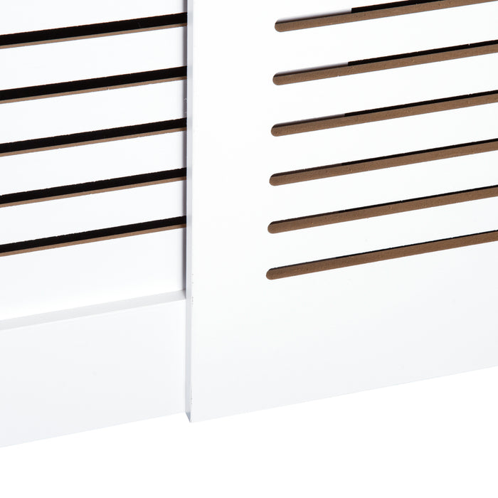 Extendable White MDF Radiator Cover Cabinet - Slatted Design with Shelving for Home and Office - Adjustable Length for Custom Fit (139-208.5cm L, 20.5cm W, 82.5cm H)